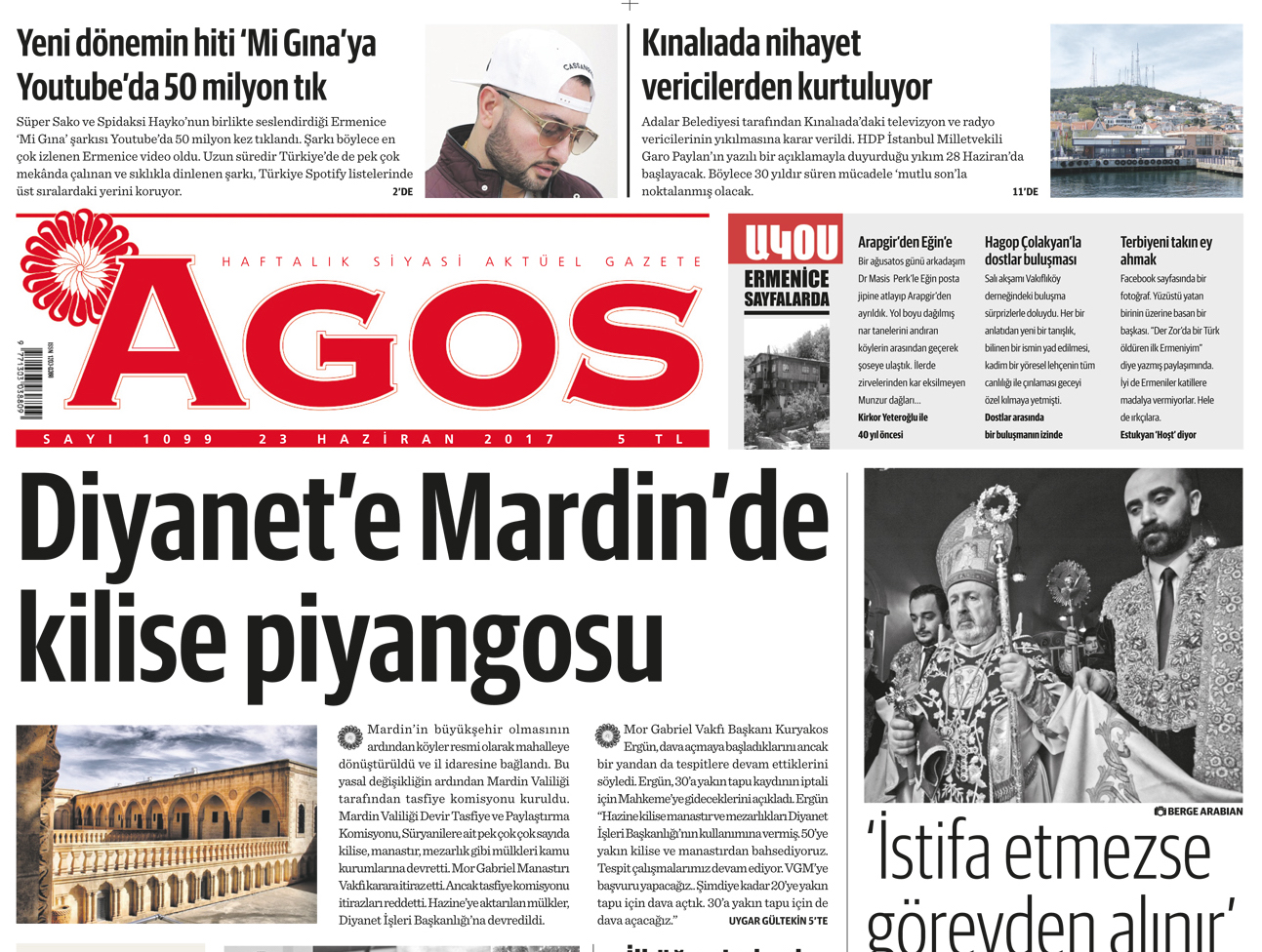 Agos'un Manşeti- Diyanet’e Mardin’de kilise piyangosu